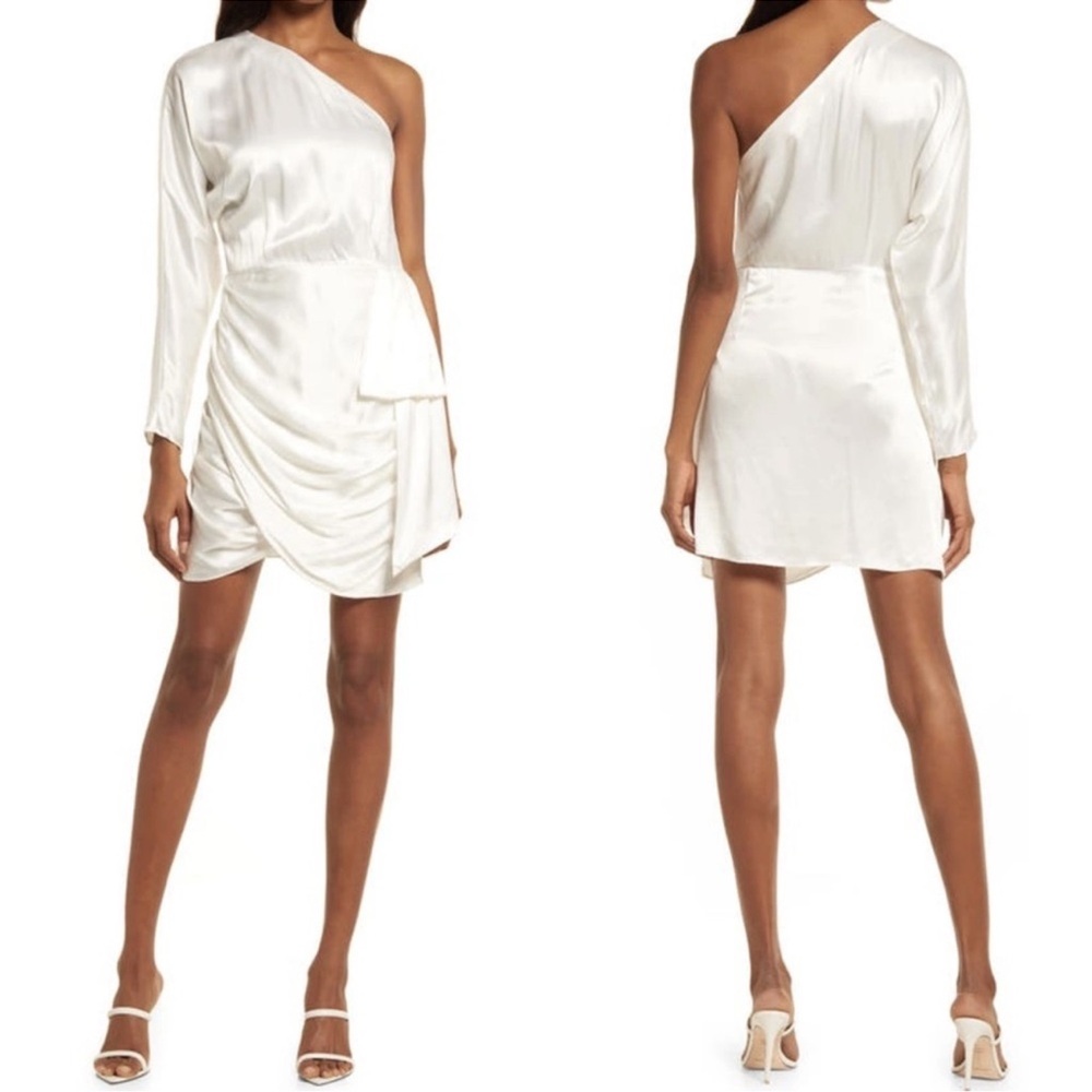Elliatt White Asymmetrical Ruched Sheath Dress
